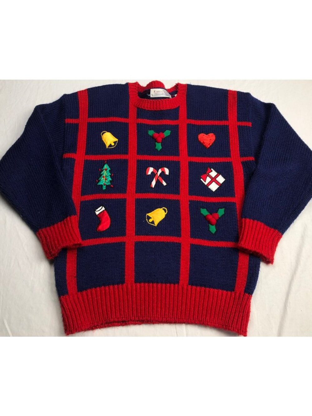 Karen Scott Womens Ugly Christmas Sweater Applique Bells Tree Stocking Size M